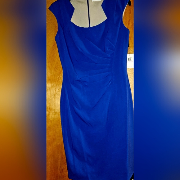 Calvin Klein Womens Pleated Knee-Length Cocktail Dress Blue 6
